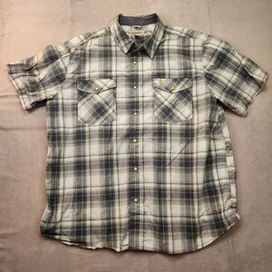 Carhartt‎ Pearl Snap Shirt Men's 2XL Plaid Relaxed Fit Short Sleeve Pockets